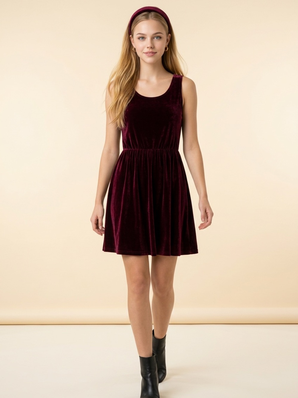American Apparel Velvet Scoop Mini Dress in Burgundy